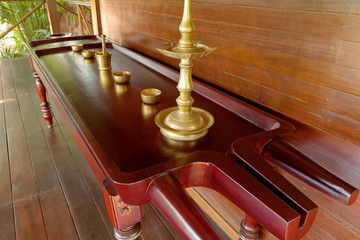 Ayurveda spa treatment. Traditional indian massage table