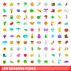 100 season icons set, cartoon style