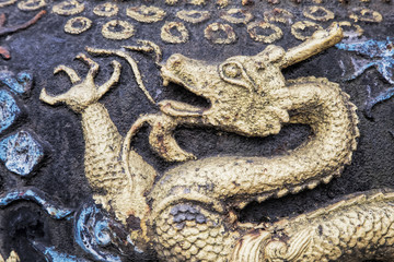 Dragons that decorate the Qingyang Temple in Chengdu, China