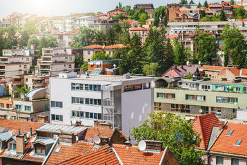 Editorial - Sarajevo, Bosnia and Herzegovina: May 19, 2013: Panorama of Sarajevo with a view of the surrounding hills and buildings