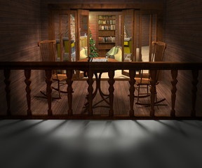 3d interior rendering of furnished lodge home apartment