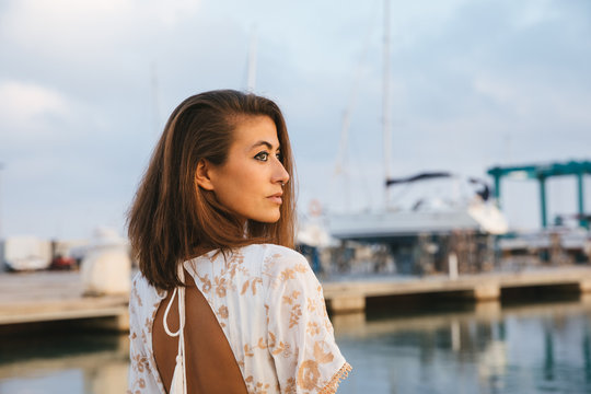 Attractive woman at pier