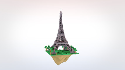 Low Poly icon city - Paris, the Eiffel Tower. 3d isometric illustration