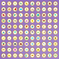 100 accounting icons set in cartoon style