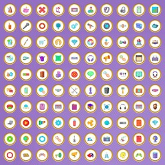 100 applications icons set in cartoon style