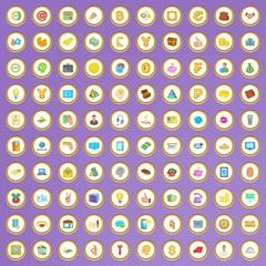 100 bank icons set in cartoon style