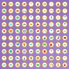 100 car icons set in cartoon style