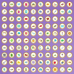 100 car repair icons set in cartoon style