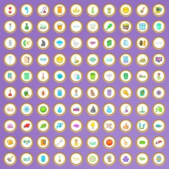 100 cleaning service icons set in cartoon style