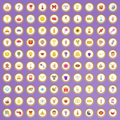 100 joy icons set in cartoon style