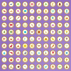 100 kindness icons set in cartoon style