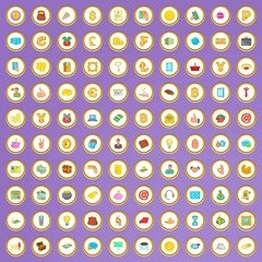 100 money and cash icons set in cartoon style