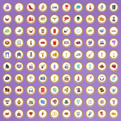 100 movie icons set in cartoon style