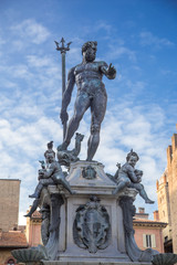Ancient fountain and monument of Neptune in the old town of Bologna