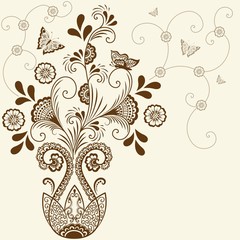 Vector illustration of mehndi ornament. Traditional indian style, ornamental floral elements for henna tattoo, stickers, mehndi and yoga design, cards and prints. Abstract floral vector illustration.