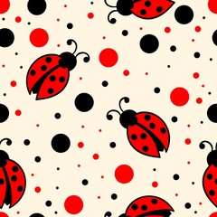 Vector seamless pattern element. Elegant texture for backgrounds. With ladybugs and dots.