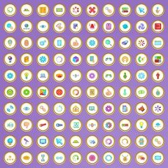 100 searching icons set in cartoon style