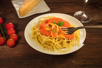 Fork with spaghetti with a place for text