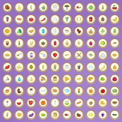 100 vegetarian icons set in cartoon style