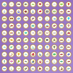 100 vehicle icons set in cartoon style