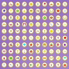100 winning icons set in cartoon style