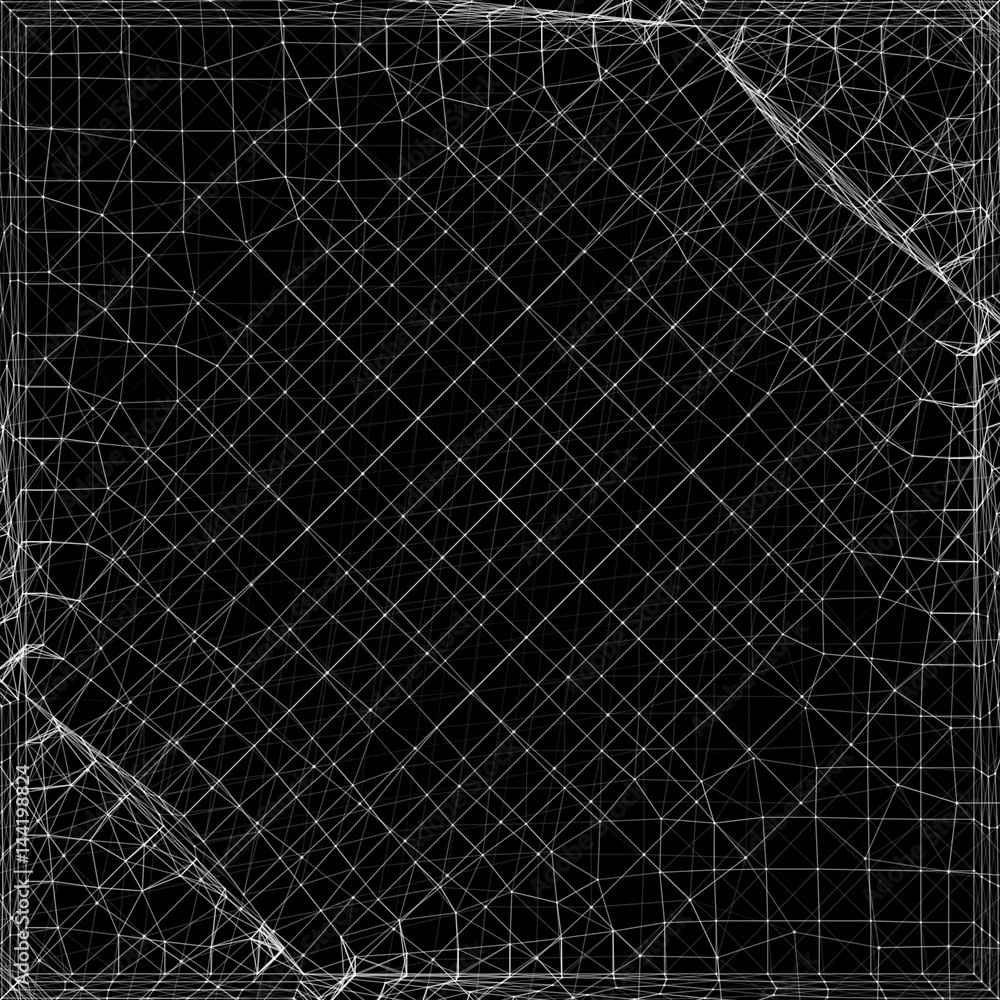 Poster abstract vector mesh background. chaotically connected points and polygons flying in space. flying d