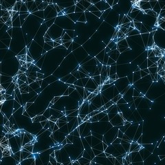 Abstract vector mesh background. Chaotically connected points and polygons flying in space. Flying debris. Futuristic technology style card. Lines, points, circles and planes. Futuristic design.