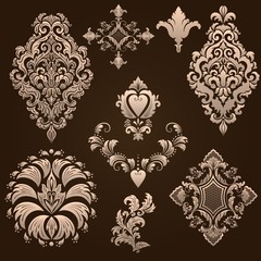 Vector set of damask ornamental elements. Elegant floral abstract elements for design. Perfect for invitations, cards etc.