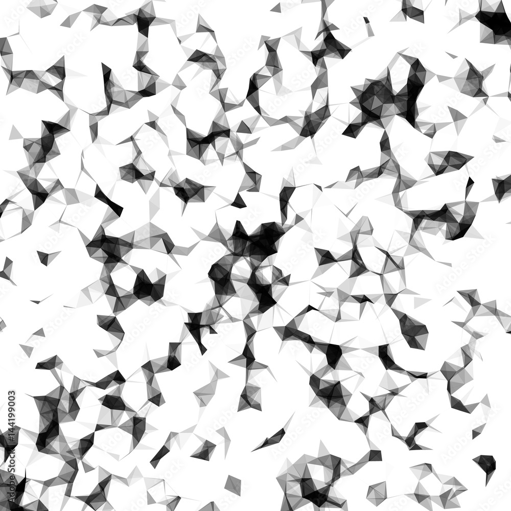 Poster abstract vector mesh background. chaotically connected points and polygons flying in space. flying d