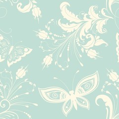 Vector flower seamless pattern element. Elegant texture for backgrounds. With butterfly and flowers.