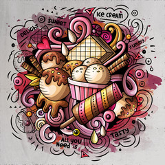 Ice Cream cartoon vector doodle watercolor illustration
