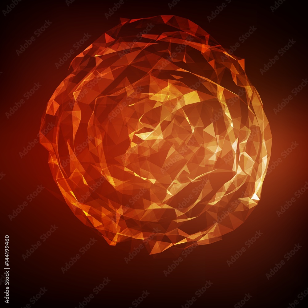 Poster abstract vector mesh background. chaotically connected points and polygons flying in space. flying d