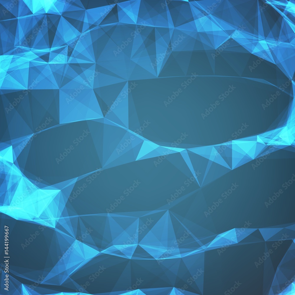 Poster abstract vector mesh background. chaotically connected points and polygons flying in space. flying d