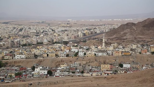 View of Aqaba city in Hashemite Kingdom of Jordan. View from mountain on Aqaba city, Jordan
