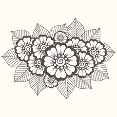 Vector illustration of mehndi ornament. Traditional indian style, ornamental floral elements for henna tattoo, stickers, mehndi and yoga design, cards and prints. Abstract floral vector illustration.