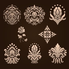 Vector set of damask ornamental elements. Elegant floral abstract elements for design. Perfect for invitations, cards etc.