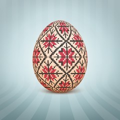 The Easter egg with an Ukrainian folk pattern ornament. Isolated vector realistic yellow egg.