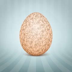 The Easter egg with a floral pattern ornament. Isolated vector realistic yellow egg.