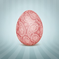 The Easter egg with a floral pattern ornament. Isolated vector realistic yellow egg.