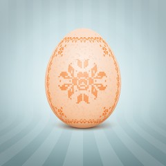 The Easter egg with an Ukrainian folk pattern ornament. Isolated vector realistic yellow egg.