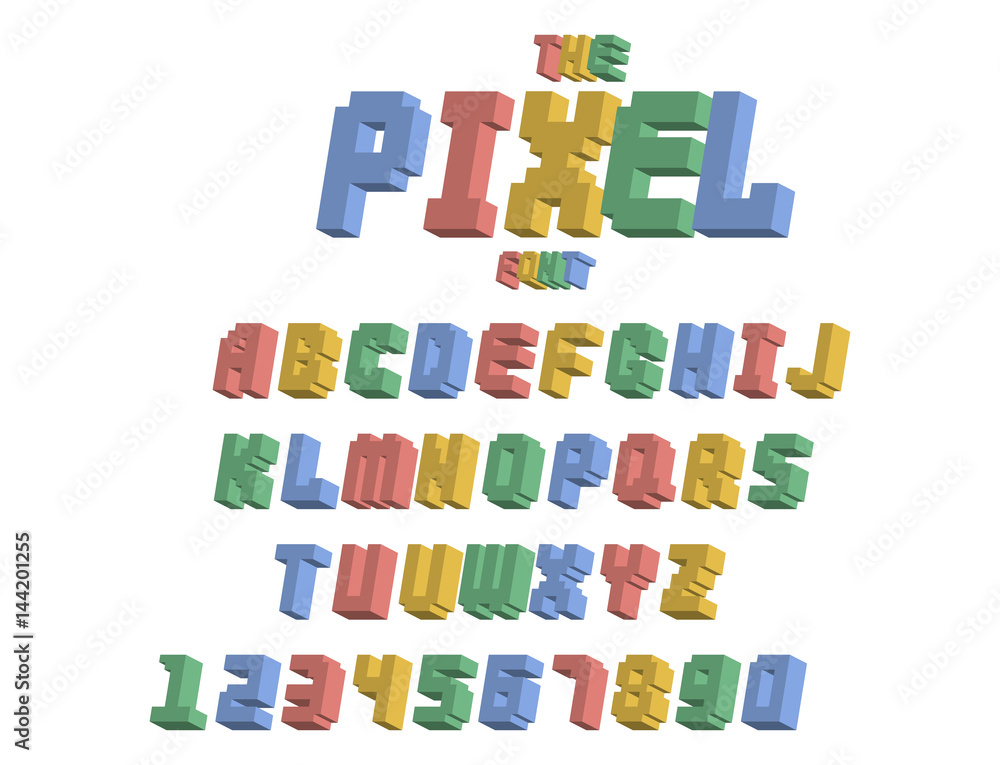 Leinwandbilder pixel retro font video computer game design 8 bit letters numbers electronic futuristic style vector