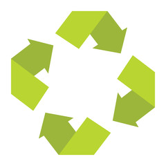 Ecologycal flat green recycle eco sign isolated on white backgro