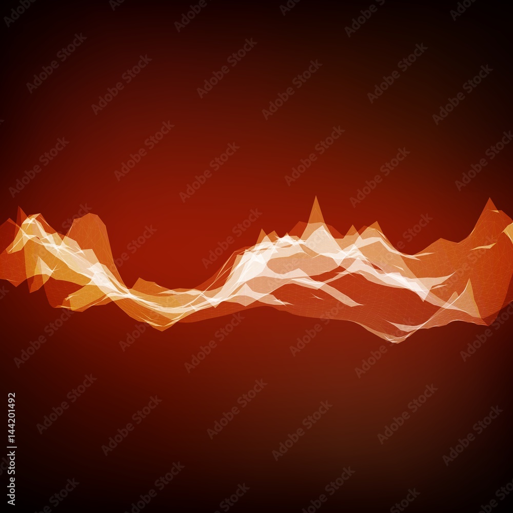Poster abstract vector mesh background. chaotically connected points and polygons flying in space. flying d