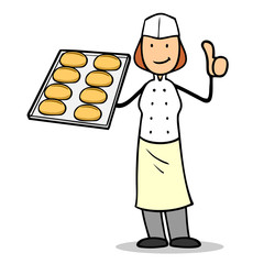 Frau als Bäcker hält Daumen hoch