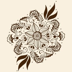 Vector illustration of mehndi ornament. Traditional indian style, ornamental floral elements for henna tattoo, stickers, mehndi and yoga design, cards and prints. Abstract floral vector illustration.