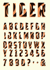 decorated alphabet with tiger skin texture and colors