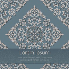 Wedding invitation and announcement card with vintage background artwork. Elegant ornate damask background. Elegant floral abstract ornament. Design template.