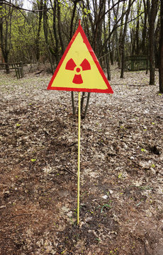 Radioactive sign in Chernobyl Exclusion Zone, Ukraine