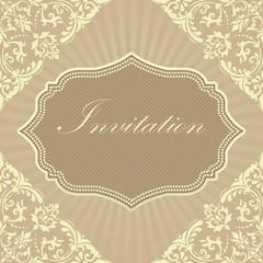 Wedding invitation and announcement card with vintage background artwork. Elegant ornate damask background. Elegant floral abstract ornament. Design template.