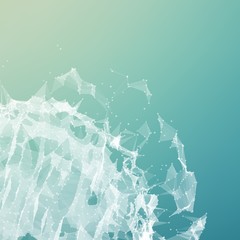 Abstract vector polygonal corrupted cyber sphere. Triangle spherical mesh background. Futuristic 3D illuminated distorted sphere of glowing particles and polygons. Digital splash. UI or HUD element.